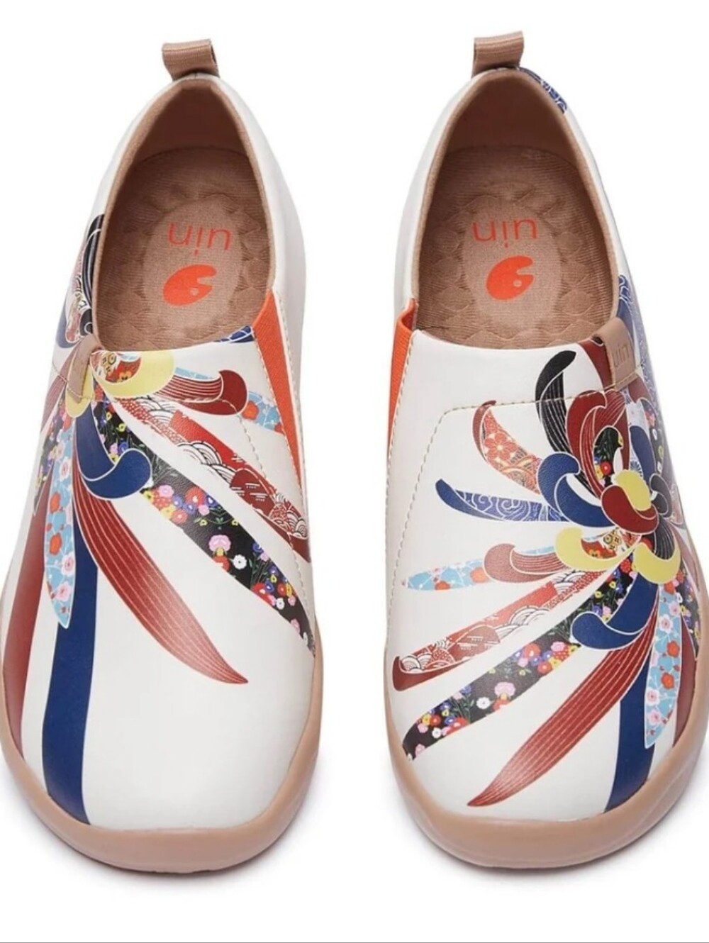 UIN Chrysantemum Toledo 1 White Floral Multicolor Slip-On Flats Size 9.5.